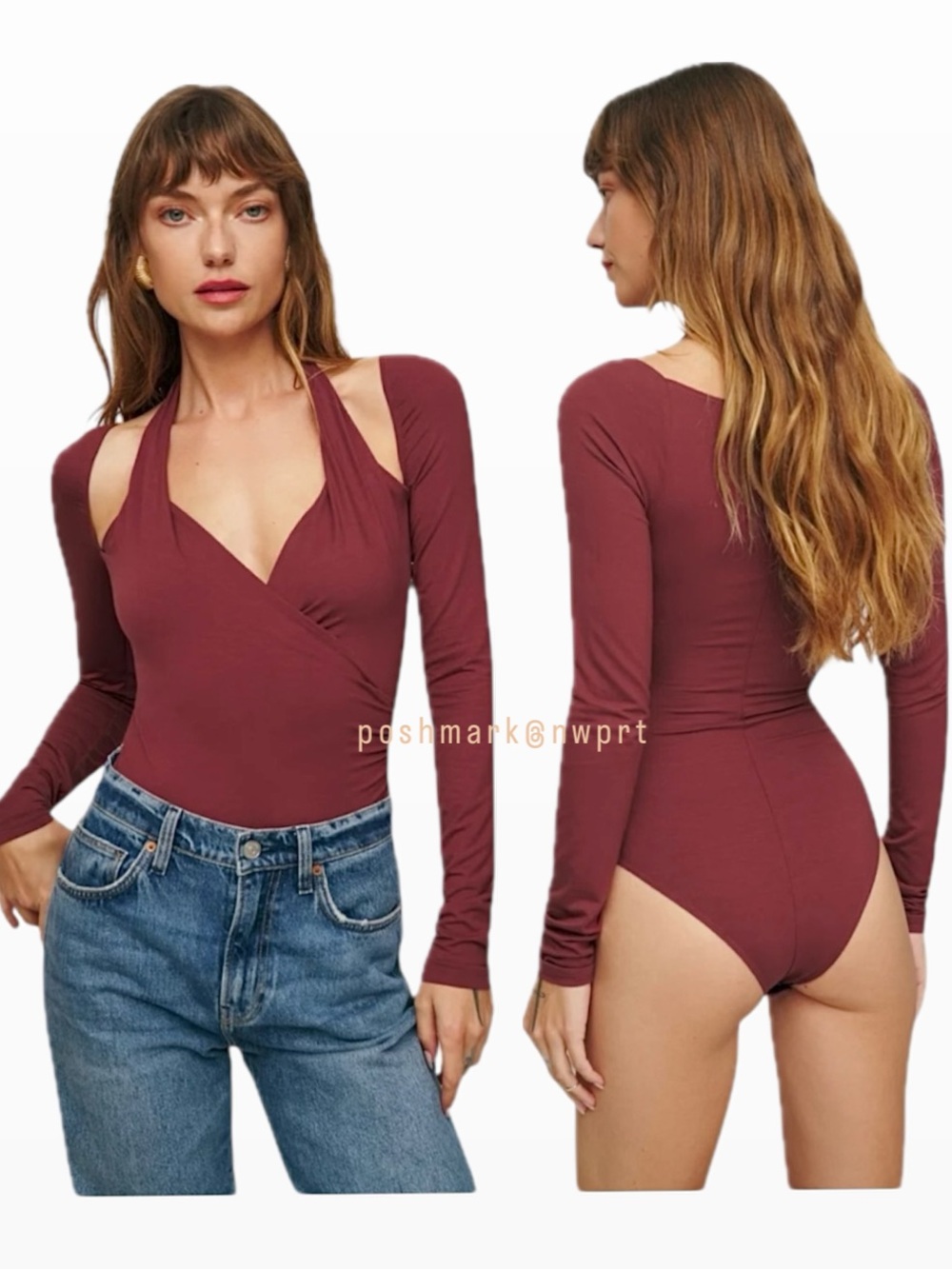 Reformation 🩰 Noa NYC Ballet Knit Bodysuit Cut Out Top XS Chianti Burgundy Wine - Picture 9 of 10